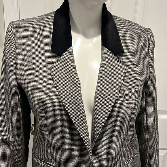 H.W.LTD wool black & white check one button vintage blazer size 14 - Picture 3 of 9